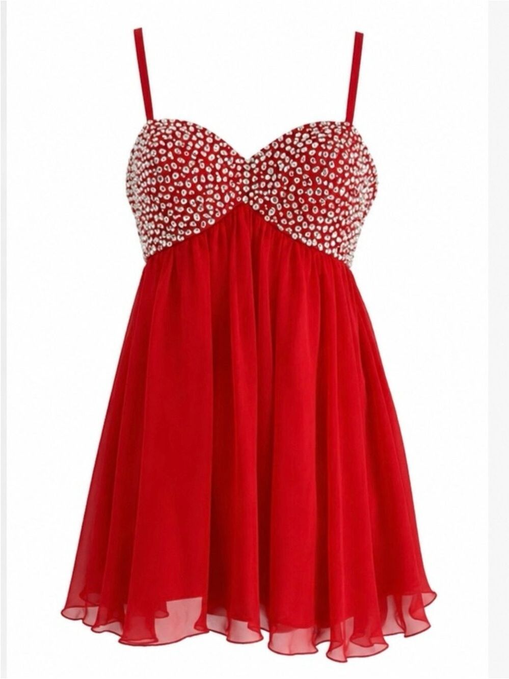 May Queen Couture Red Rhinestone Babydoll Mini Dress 
Size 14